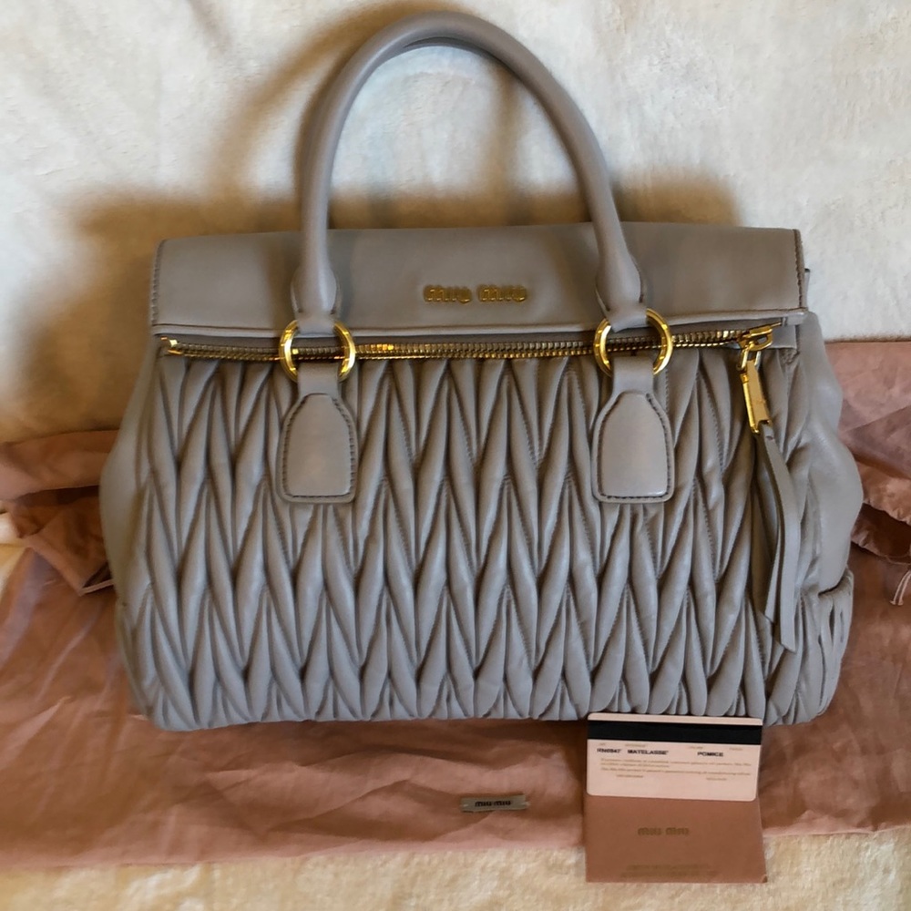 Miu Miu Grey Quilt Leather Top Handle & Crossbody